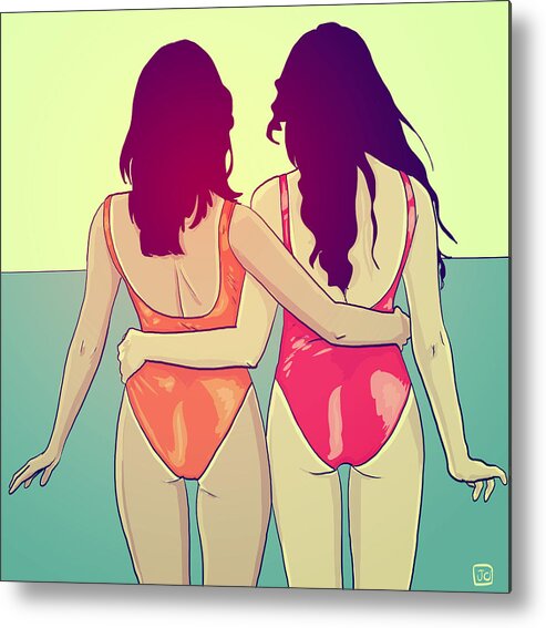 Swimsuit Metal Print featuring the drawing Swimsuit Girlfriends by Giuseppe Cristiano