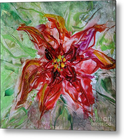 Christmas Metal Print featuring the painting The christmas poinsettia by Dragica Micki Fortuna