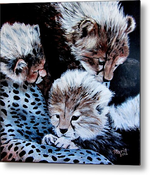 Cheetahs Metal Print featuring the painting The Cubs by Maris Sherwood