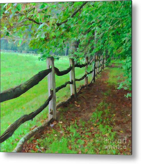 Old Wood Rail Fence Metal Print featuring the digital art The Fence Path by L J Oakes