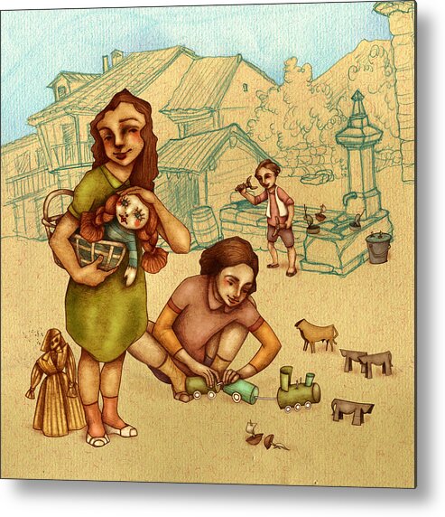 Children Illustration Metal Print featuring the painting Traditional Game 3 by Autogiro Illustration