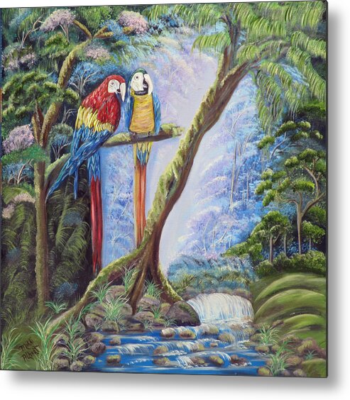 Parrots Metal Print featuring the painting Tropical Twosome by Mikki Alhart