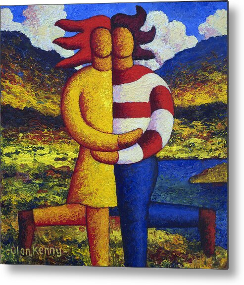 Lovers Metal Print featuring the painting Two lovers in a landscape by a lake by Alan Kenny