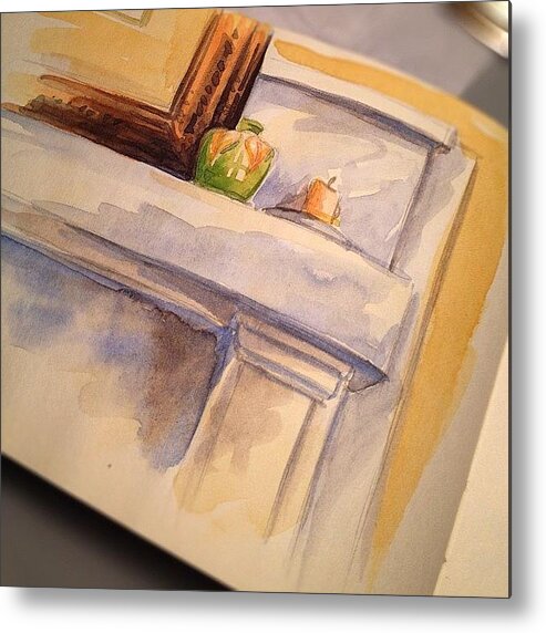 Sketchbook Metal Print featuring the photograph #watercolor #sketch Of #mantle by Jeff Reinhardt