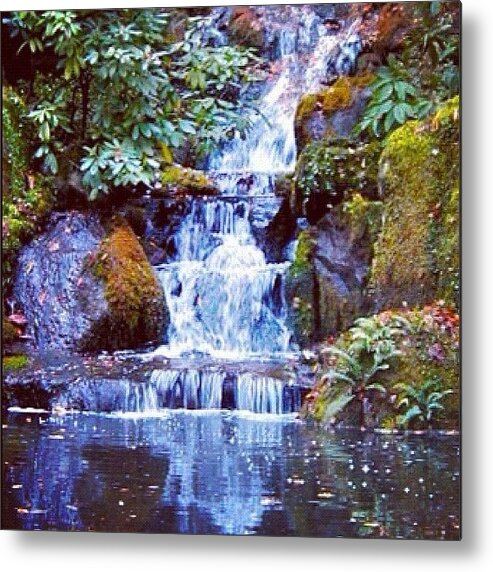 Waterfalls Metal Print featuring the photograph Waterfall - Portland Japanese Garden Portland OR by Anna Porter