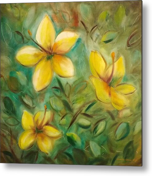 Flower Metal Print featuring the painting Yellow Flowers by Gina De Gorna