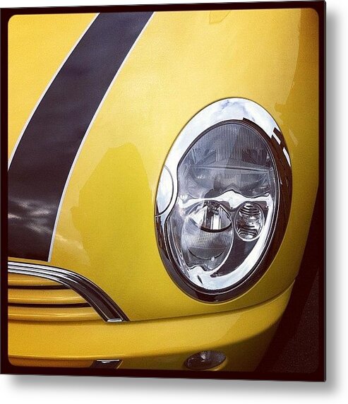 Mini Metal Print featuring the photograph #yellow #mini #shiney #car #headlamp by Holly Peters