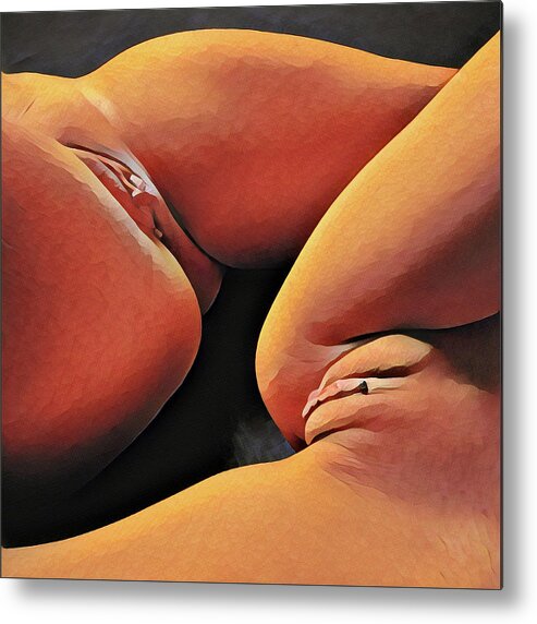 Watercolor Metal Print featuring the digital art 0886s-HB-TR Explicit Watercolor of Two Women Vulva to Vulva by Chris Maher
