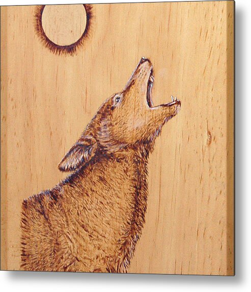Wolf Metal Print featuring the pyrography Coyote #2 by Ron Haist