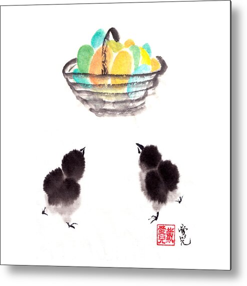 Easter Chicks Metal Print featuring the painting Easter Chicks #1 by Oiyee At Oystudio