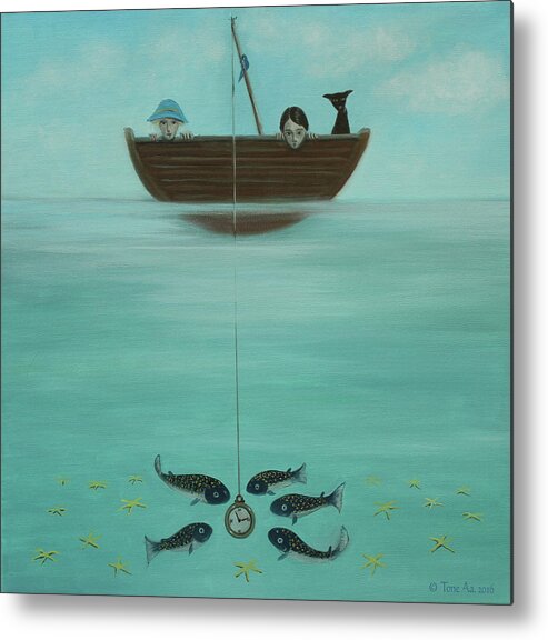 Couple Metal Print featuring the painting Fishing for Time #1 by Tone Aanderaa