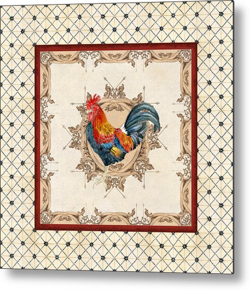 Etched Metal Print featuring the painting French Country Roosters Quartet Cream 2 by Audrey Jeanne Roberts
