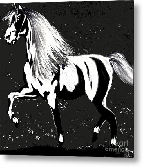 Horse Metal Print featuring the painting Horse Magnificent Black and White #2 by Saundra Myles