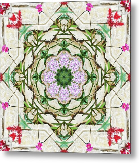 Orchid Metal Print featuring the photograph Orchids and stone wall Kaleidoscope 1764 by R V James