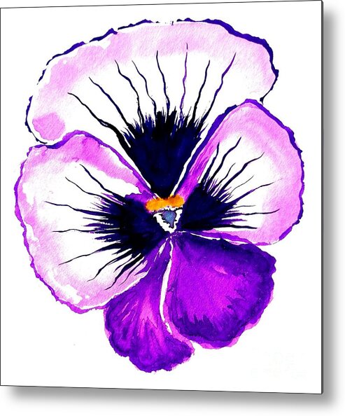 Painting Metal Print featuring the painting Purple Pansy Watercolor by Delynn Addams