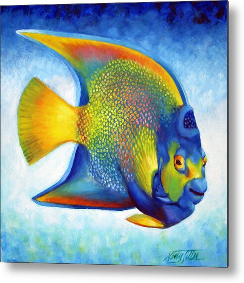 Queen Angel Fish Metal Print featuring the painting Queen Angelfish #1 by Nancy Tilles