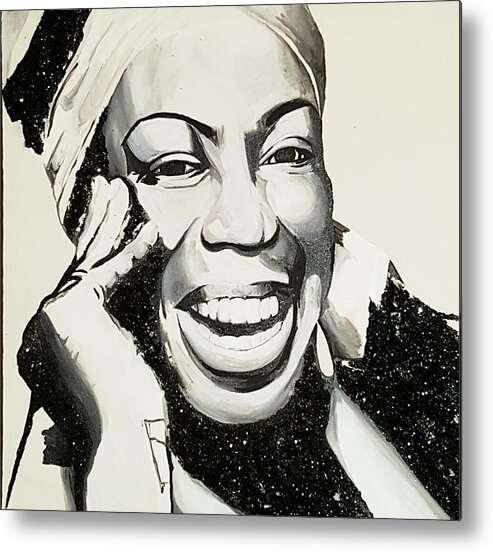 Roberta Flack Metal Print featuring the painting Roberta Black White #1 by Femme Blaicasso