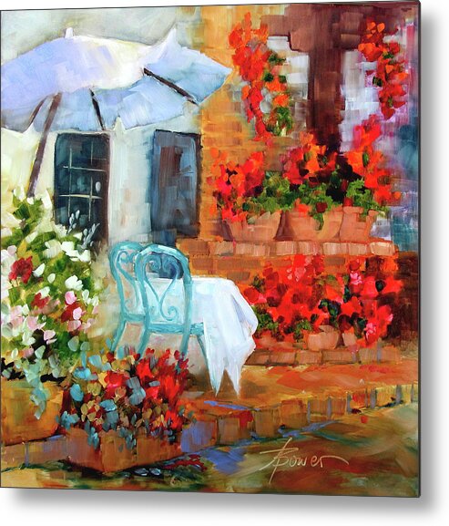 Tuscan Cafe Metal Print featuring the painting Sunny With A Light Breeze by Adele Bower
