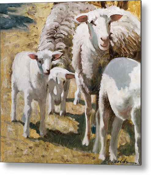 Sheep Metal Print featuring the painting The Whole Family Is Here #1 by John Reynolds