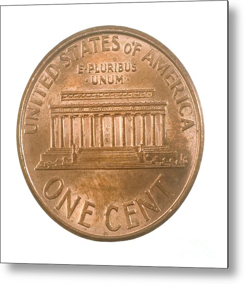 One Metal Print featuring the photograph US one penny coin one cent #1 by Ilan Rosen