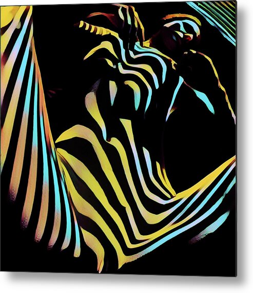 Colorful Metal Print featuring the digital art 1149s-AK Dramatic Zebra Striped Woman Rendered in Composition Style by Chris Maher