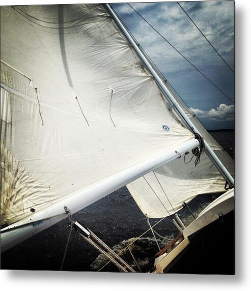 Sailboat Metal Print featuring the photograph Louise on her side by Cheryl Bennett