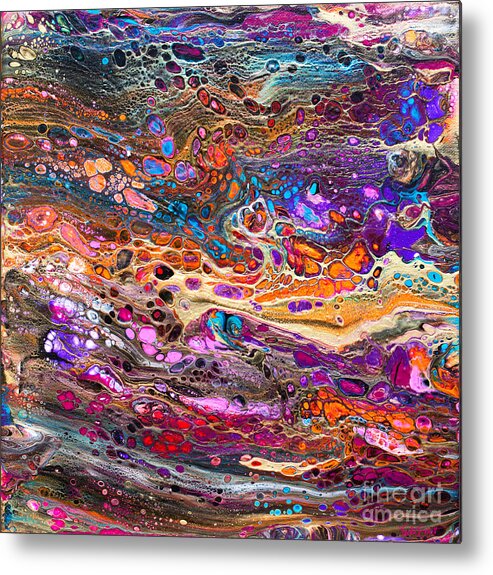 Beautiful Colorful Intense Compelling Vibrant Dynamic Dramatic Abstract Patterns Orange Turquoise Magenta Metal Print featuring the painting #186 Glory #186 by Priscilla Batzell Expressionist Art Studio Gallery