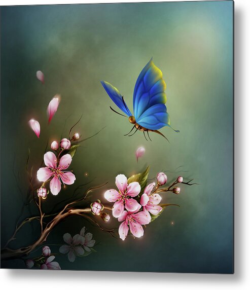 Blue Butterfly Metal Print featuring the digital art Blue Butterfly #3 by John Junek