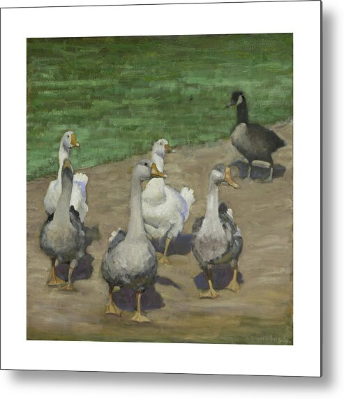 Geese Metal Print featuring the painting The Whole Family Is Here #2 by John Reynolds
