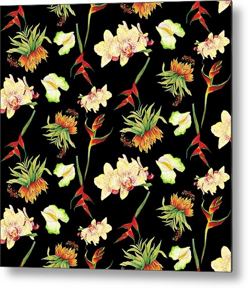 Orchid Metal Print featuring the painting Tropical Island Floral Half Drop Pattern by Audrey Jeanne Roberts