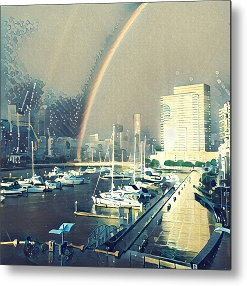  Metal Print featuring the digital art Docklands Double Rainbow #3 by M Sullivan Image and Design