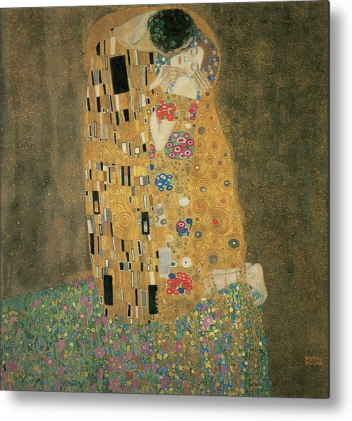 Gustav Klimt Metal Print featuring the painting The Kiss #3 by Gustav Klimt