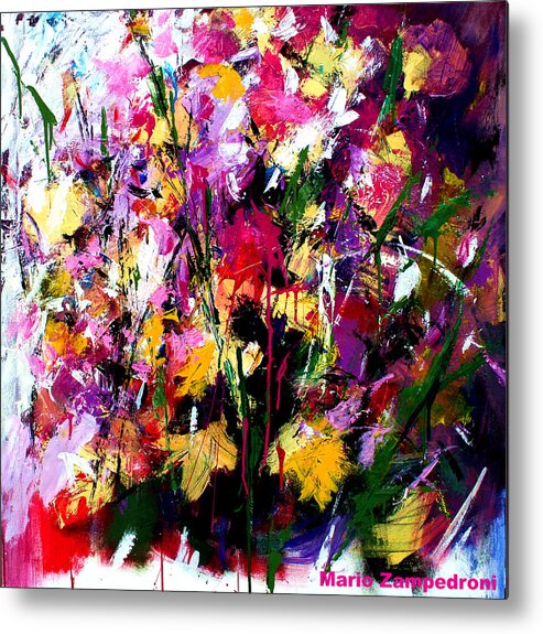 Fucsia Metal Print featuring the painting Flowers #4 by Mario Zampedroni