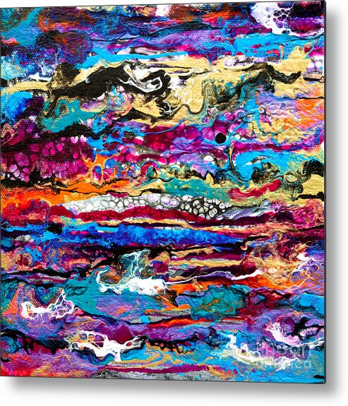 Original Fun Bright Vibrant Colorful Stripes Dynamic Pattern Happy Colors Dynamic Contemporary Fluid Acrylic Painting Metal Print featuring the painting #521 Bright Swipe #521 by Priscilla Batzell Expressionist Art Studio Gallery