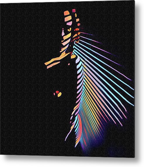 Window Blinds Metal Print featuring the digital art 6580s-NLJ Woman in Shadows by Window Zebra Striped Rendered in Composition Style by Chris Maher