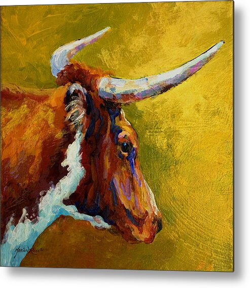 Western Metal Print featuring the painting A Couple Of Pointers - Longhorn Steer by Marion Rose