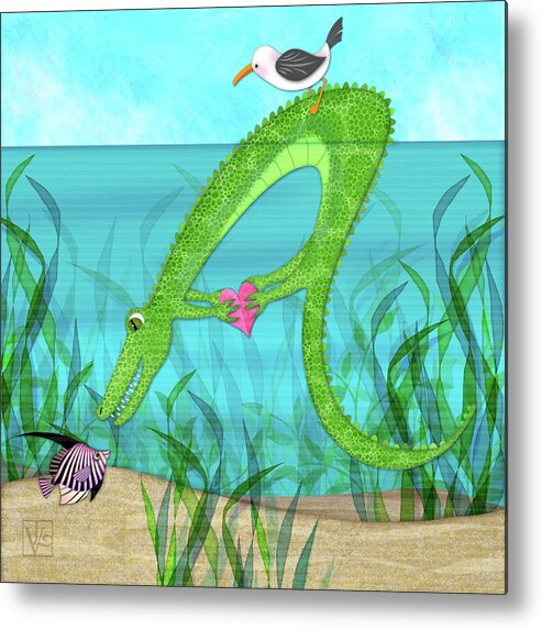 Alligator Metal Print featuring the digital art A is for Alligator by Valerie Drake Lesiak