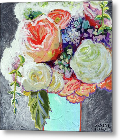 Contemporary Floral Metal Print featuring the painting A Jar of Bright by Ande Hall