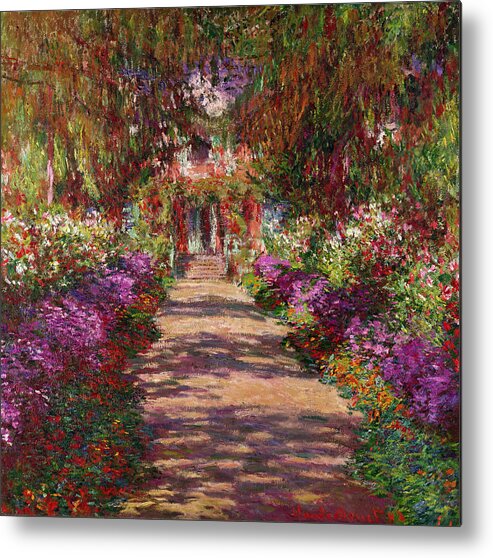 Pathway Metal Print featuring the painting A Pathway in Monets Garden Giverny by Claude Monet