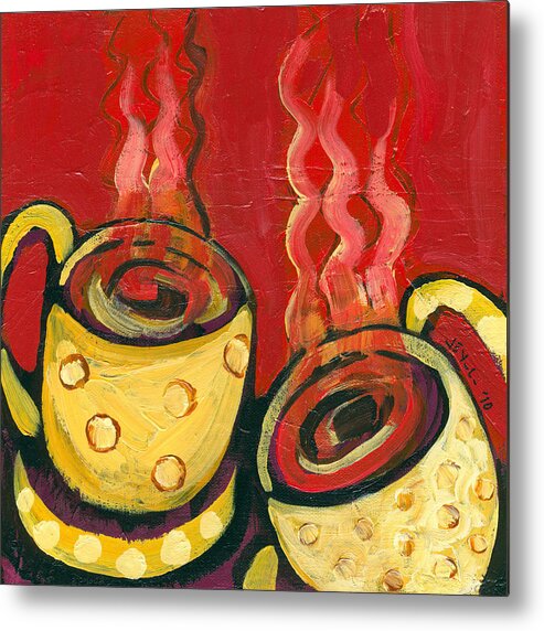Coffee Metal Print featuring the painting A Steaming Romance by Jennifer Lommers