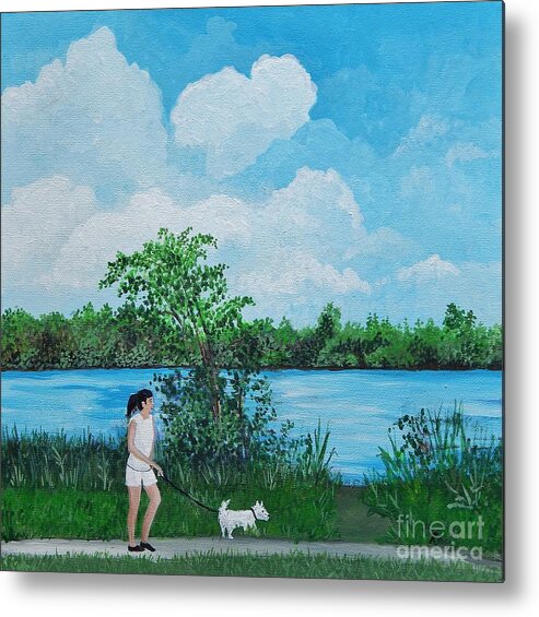 Montreal Metal Print featuring the painting A Walk Along the River by Reb Frost