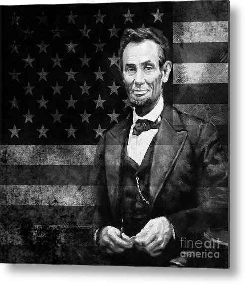 American Metal Print featuring the painting Abraham Lincoln with American Flag by Gull G