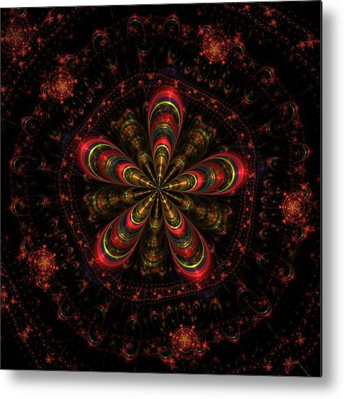 Abstract Metal Print featuring the digital art Abstract floral fractal pattern by Lenka Rottova
