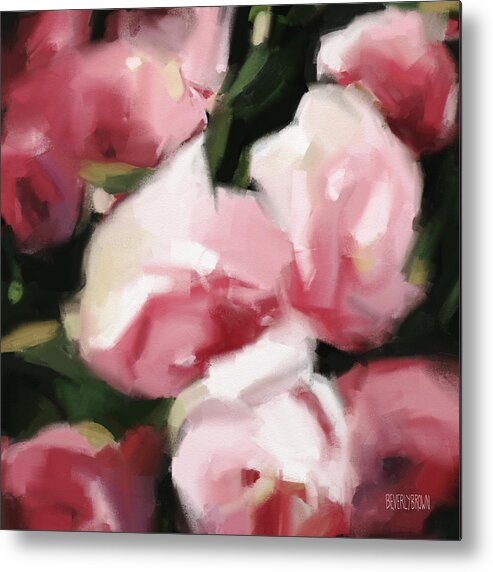 Floral Metal Print featuring the painting Abstract Roses Dark and Light Pink by Beverly Brown
