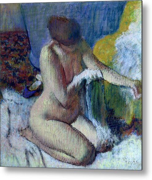 After Metal Print featuring the painting After the Bath by Edgar Degas