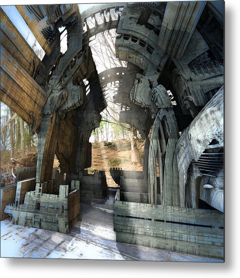 Sciencefiction Scifi Grunge Dystopian Architecture Building Fractal Fractalart Mandelbulb3d Mandelbulb Metal Print featuring the digital art After The Fire by Hal Tenny