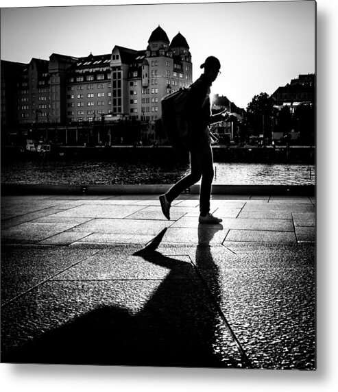 Backlight Metal Print featuring the photograph Against the sun - Oslo, Norway - Black and white street photography by Giuseppe Milo