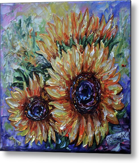 Lenaowens Metal Print featuring the painting Ah, Sunflower palette knife oil painting by Lena Owens - OLena Art Vibrant Palette Knife and Graphic Design