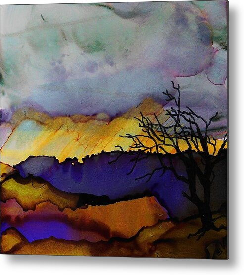 Alcohol Ink Metal Print featuring the painting Rain Clouds - A 227 by Catherine Van Der Woerd