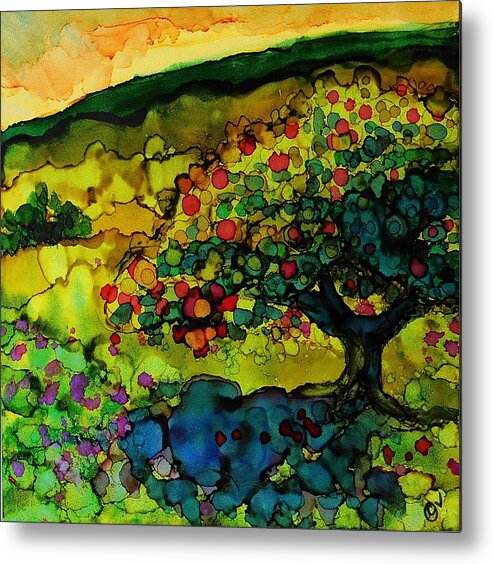 Alcohol Ink Metal Print featuring the painting Orchard - A 229 by Catherine Van Der Woerd